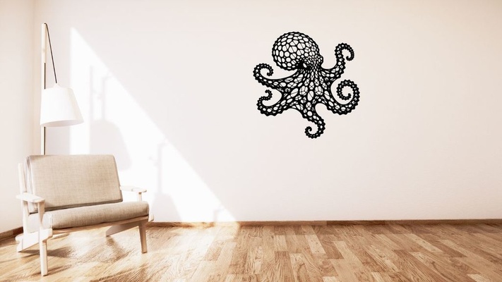 poulpe voronoi mur décoration by kutnohormac art 2d 2dart 2dwallart 3dart 3dwallart 3dvoronoi animal animaux chambre décor accueil maison salon minimaliste voronoidesign voronoistyle mural murale montage 3d print model - Mito3D