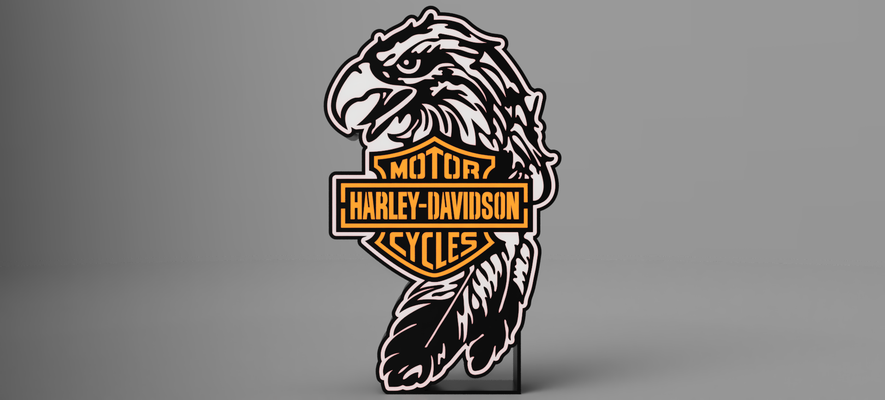 harley davidson águia inspirado conduziu caixa luz by glenngri arte sinais logotipos harley noturna davidson 3d print model - Mito3D