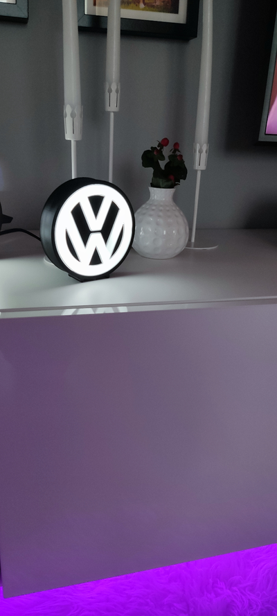 vw logo lampe by bi o1 art panneaux logos lumière boîte led voitures 3d print model - Mito3D