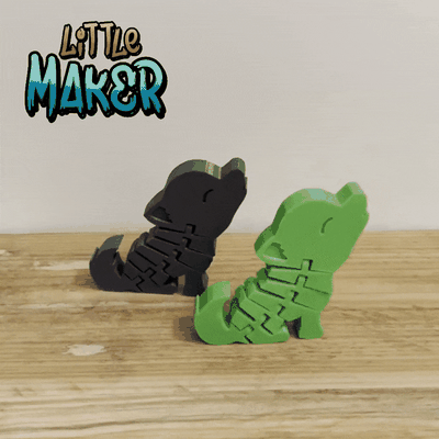 flexi wolf - keychain by maker miniatures animals toy articulated print-in-place littlemaker 3d print model - Mito3D