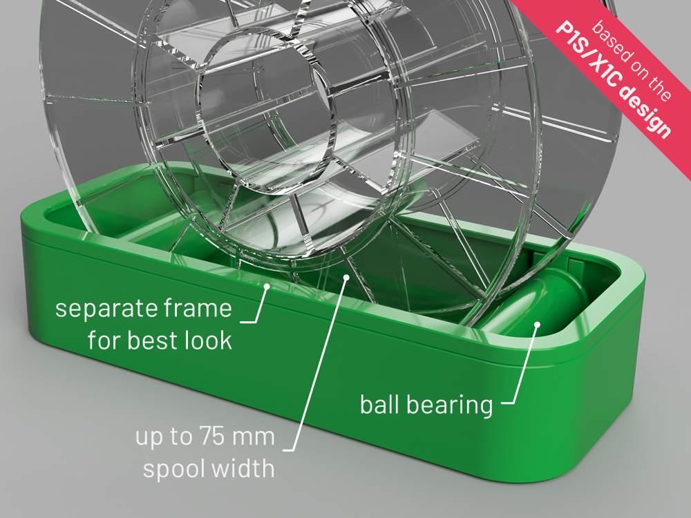 filamento bobina rullo basato on design of p1s x1c by 100prznt 3d stampante accessori spoolroller portabobina porta cuscinetto sfere 3D print model - Mito3D