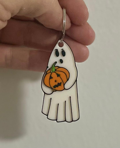 ghost pumpkin keychain by miham 3d art signs & logos key chain ring tag hallowen halloween keydeco halloweendecor 3d print model - Mito3D