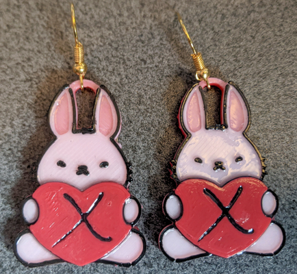 cœur valentin lapin boucles d'oreilles by baz mode boucle d'oreille 3d print model - Mito3D