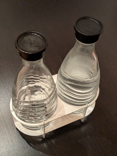 sodastream glass carafe bottle stand by robert schiele household house models fridge openscad bottlestand openscadsourcefile glasbottle waterbottlestand 3d print model - Mito3D