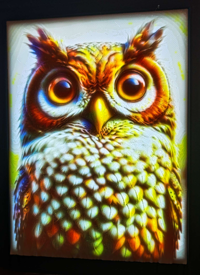 lithophane owled 2024 animal artwork by statusd112 generative 3d model hueforge & owl statue light art 2d cute litho lithobox box template bundle cmyk cmyklithophane 3d print model - Mito3D