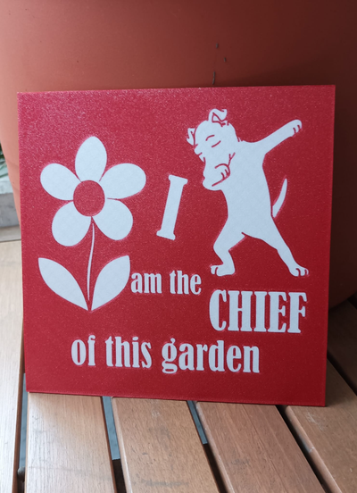 hund und signe jardin by pouilleux ménage décor schild chien chef fleur 3d print model - Mito3D