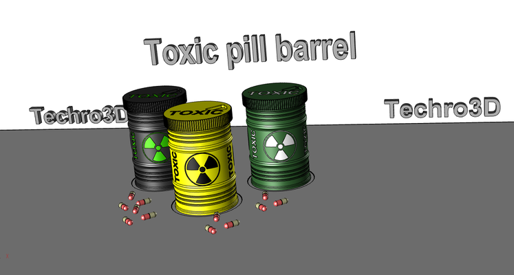 radioativo óleo barril comprimidos tóxico comprimido techro3d by ferramentas médico poção bolsa lixo nuclear medicamento caixa organizador remédios armazenamento conatiner tampa 3d print model - Mito3D