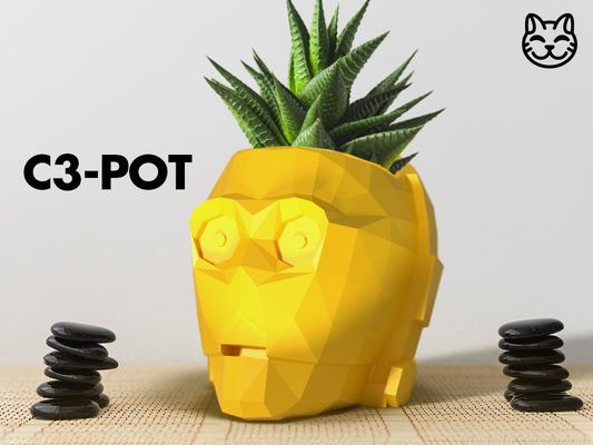 c3 pot estrela guerras low poly vaso by gatto casa decoração c 3po c3po d 3bo d3bo cabeça banda capacete sci fi scifi fantasia pobre polivase baixa projeto suculentos cactos plantas verde panela jedi sombrio força robô nerd cultura 3d print model - Mito3D