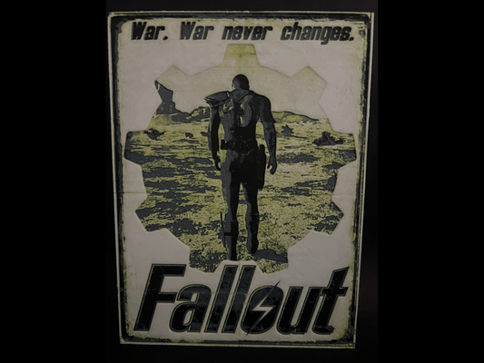 fallout - old poster vault dweller by regis art 2d 2 3 4 76 game videogame logo pip-boy pipboy bethesda retro vaulttec tec sign chosen one 13 arroyo hue hueforge forge boy wall plate rpg shelter nuka cola wasteland war 3d print model - Mito3D