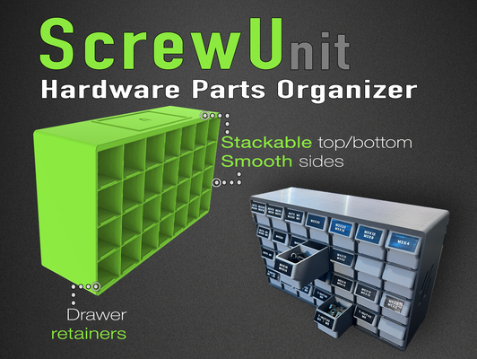 screwu-nit hardware organizer storage by k2 kevin tools organizers printer screws nuts drawers screw 3dprinter parts bolts shelves build drawerorganizer drawercabinet bambu modbot holder box bin drawer ender voron screwbox unit tool botl modular 3d print model - Mito3D