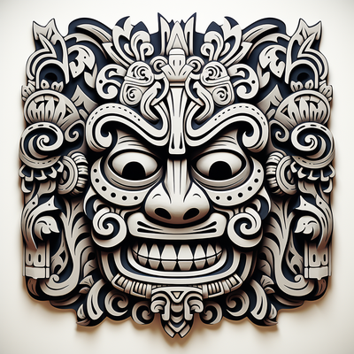 tiki style mask tile by archchef art models multicolor hueforge 3d print model - Mito3D