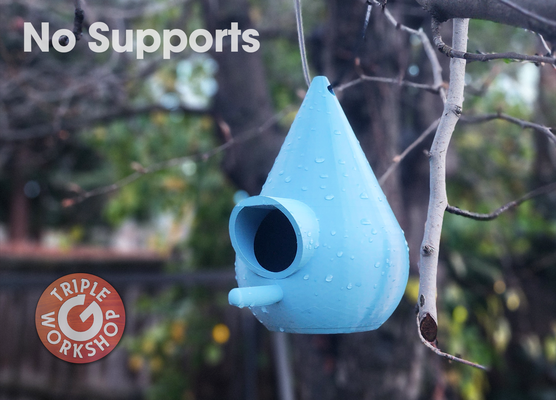 droplet hanging birdhouse v12 - no supports remixed by triple g workshop household garden water bird nest birds drop nosupport perch birdhousechallenge birdbox birdhome 3d print model - Mito3D