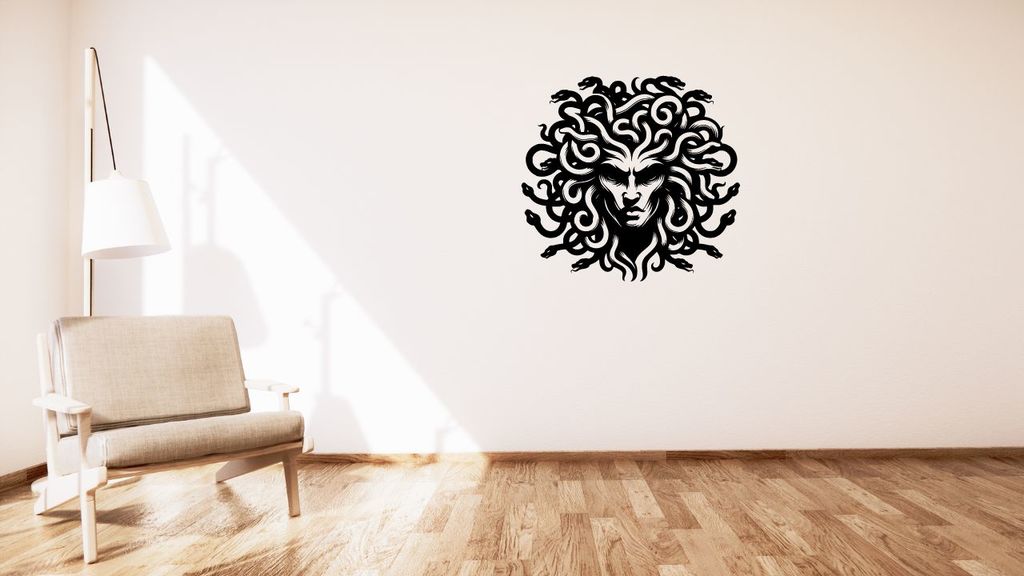 medusa gorgone parete decorazione by kutnohormac arte 2d 2dart 2dwallart 3dart 3dwallart aneta8upgrade camera letto arredamento mitologia greca casa home decor soggiorno medusagorgone minimalista muraria murale wall mount 3D print model - Mito3D