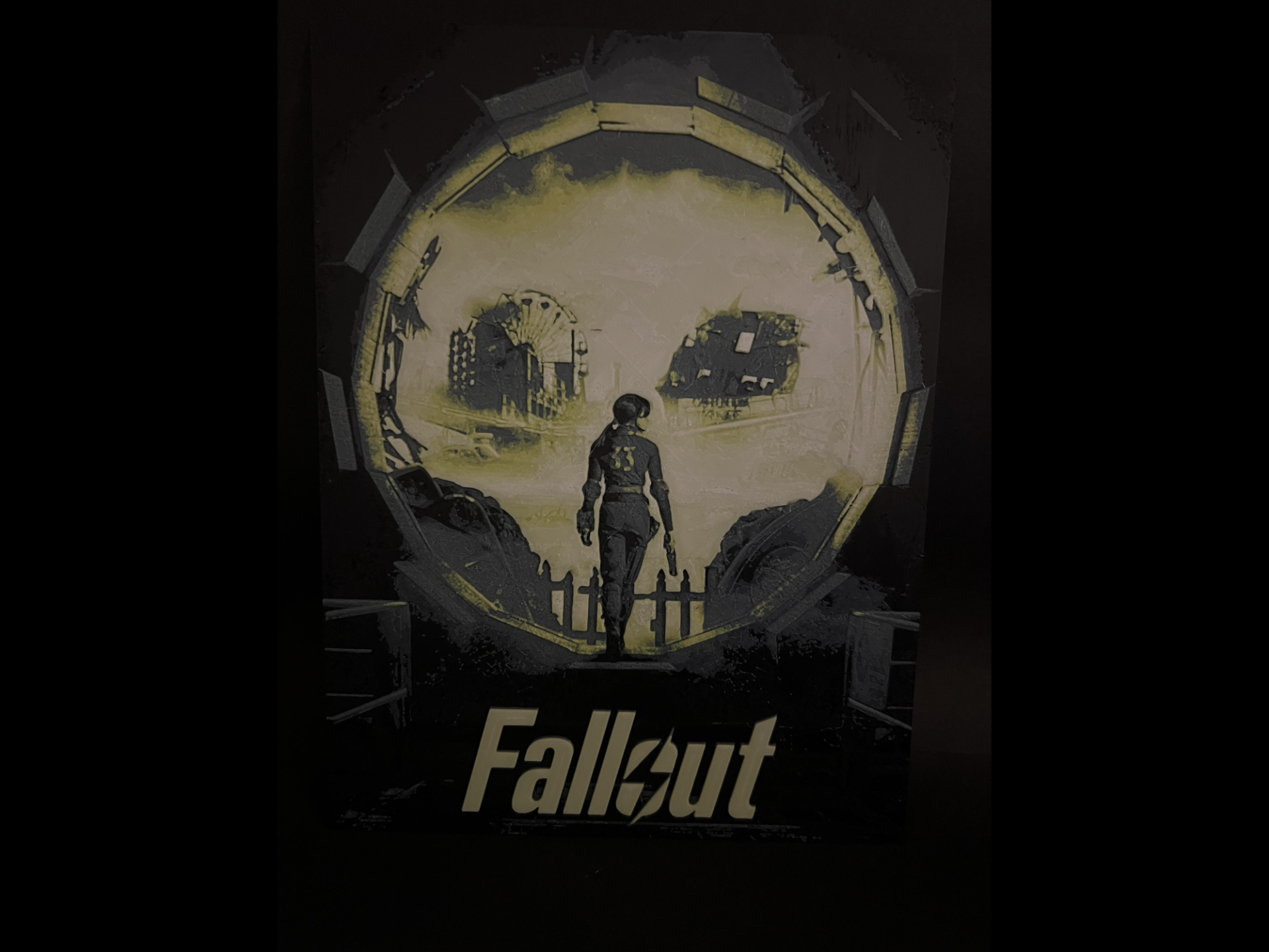 fallout series poster by regis art 2d 2 fallout3 4 6 game videogame logo pip-boy pipboy bethesda retro vaulttec vault tec sign chosen one 33 hue hueforge forge boy wall plate rpg shelter wasteland war dweller 3D print model - Mito3D