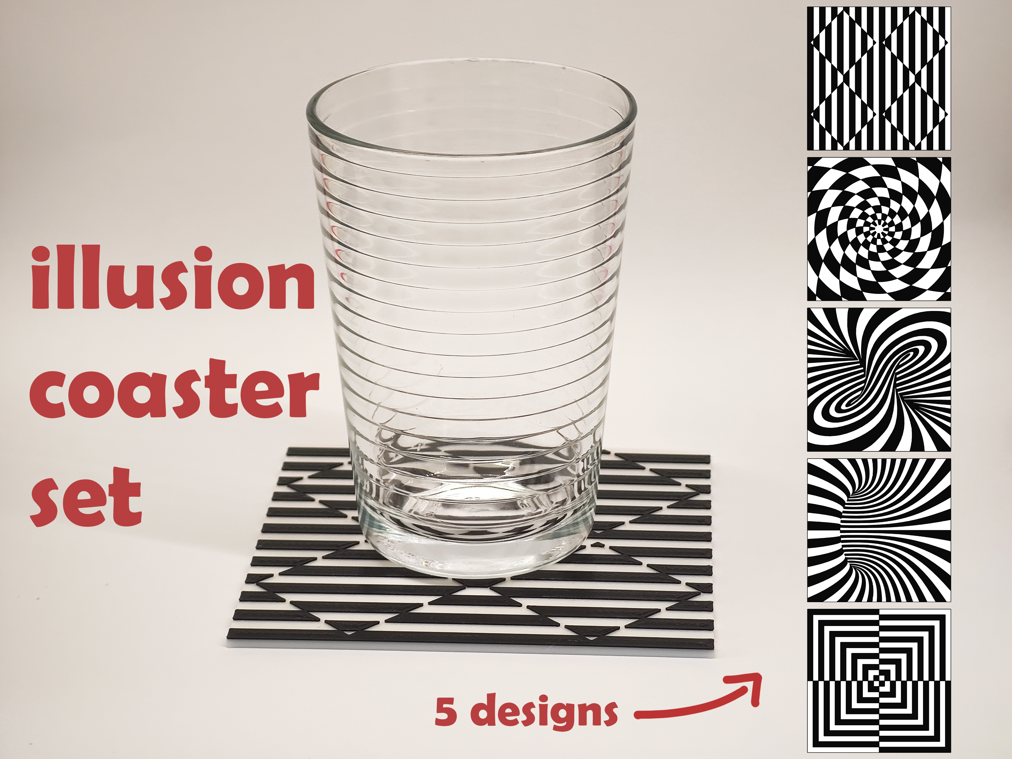 espejismo portavasos conjunto by andor yoko casa decoración mesa taza cambio color blanco negro giratorio vaso tazas 2dart cuadrado montaña pilar trippy juego damas blackandwhite tablero sumidero invitados 3D print model - Mito3D