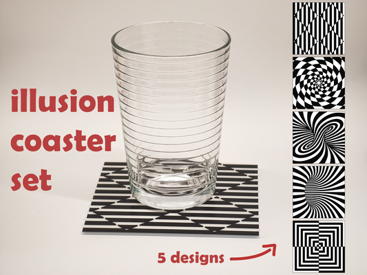 espejismo portavasos conjunto by andor yoko casa decoración mesa taza cambio color blanco negro giratorio vaso tazas 2dart cuadrado montaña pilar trippy juego damas blackandwhite tablero sumidero invitados 3d print model - Mito3D