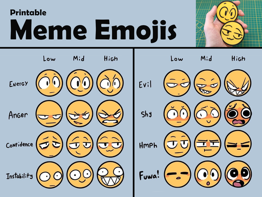 famoso meme emoji by andor yoko arte segni loghi originale piatto colore cambio viso divertente giallo male memi facile energia twitter stampabile contento smiley fantasia internet arrabbiato alto tic toc fiducioso timido metà fiducia fuwa instabilità hmm 3d print model - Mito3D