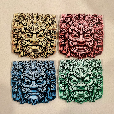 tiki coasters - 4 colors hueforge filament painting remixed by shakastudio art 2d coasterset giftset gift multicolor ams 3d print model - Mito3D