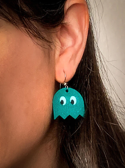 pac man fantôme boucle d'oreille by coquille muny mode boucles d'oreilles 3d print model - Mito3D