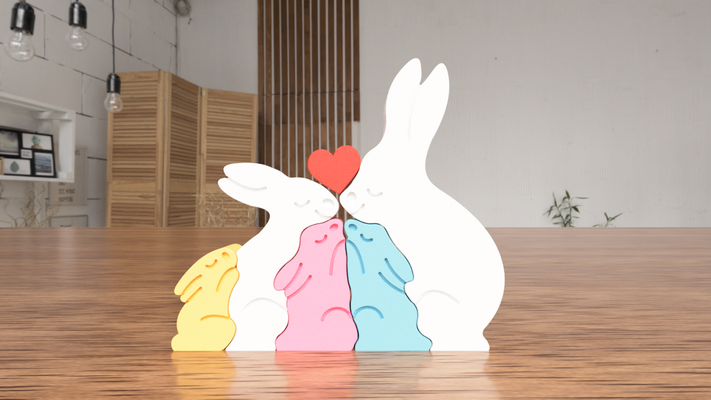 bunny family decoration 5 components by valeria momo & mattia art 2d rabbit easter decor gift love home ornament 3d print model - Mito3D