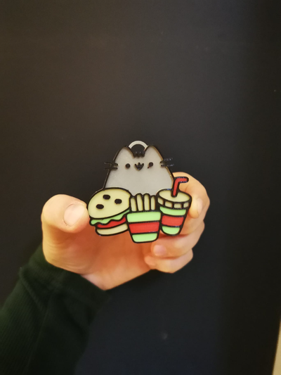 pusheen keychain & magnet by kris95 fashion jewelry cat hamburger fries cute 3d print model - Mito3D