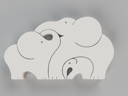 elefante famiglia decorazione by 3dmn domestico arredamento puzzle arte 3d print model - Mito3D