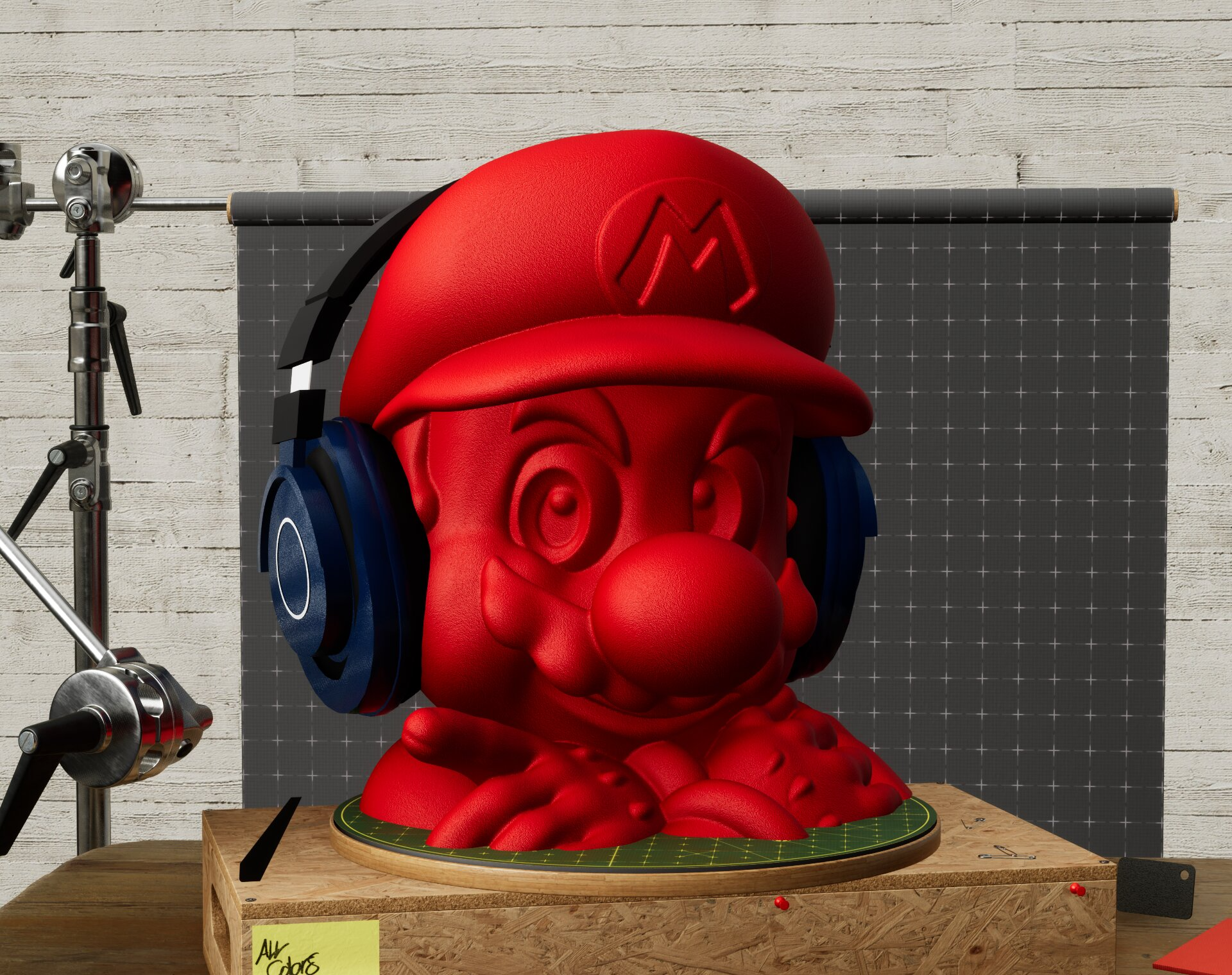 mario headset stand halter unterstützung by mateibocancios haushalt büro nintendo super kopfhörer zubehörteil aufhänger gaming p1s x1c bambulab gadget zubehör spaß kunst deko büste mancave pc 3D print model - Mito3D