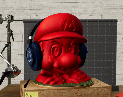 mario headset stand halter unterstützung by mateibocancios haushalt büro nintendo super kopfhörer zubehörteil aufhänger gaming p1s x1c bambulab gadget zubehör spaß kunst deko büste mancave pc 3d print model - Mito3D