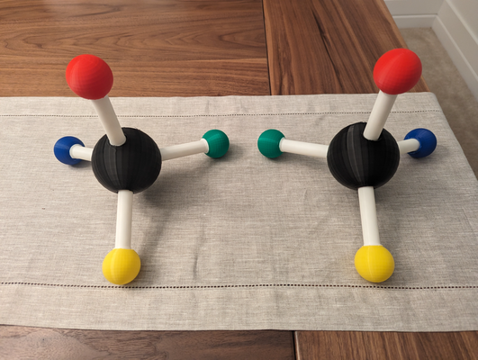 molecular geometry chirality model by flanker1743 education chemistry science chiral atom atoms molecule tetrahedral trigonal planar linear teaching 3d print model - Mito3D