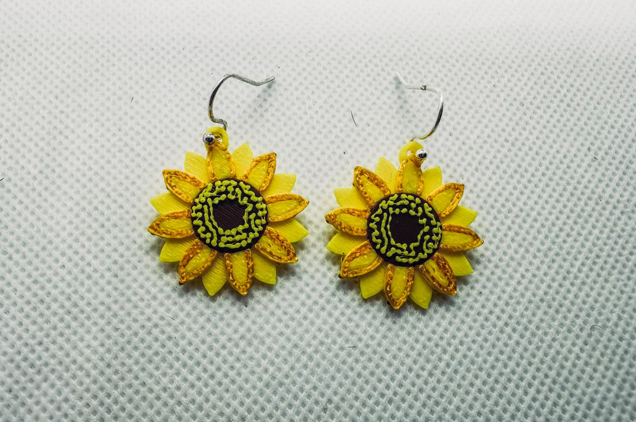 tournesol boucles d'oreilles by amp beurk mode bijoux 39 oreilles fleuries fleur fleurs 3D print model - Mito3D