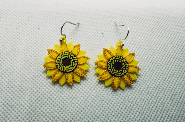 tournesol boucles d'oreilles by amp beurk mode bijoux 39 oreilles fleuries fleur fleurs 3d print model - Mito3D