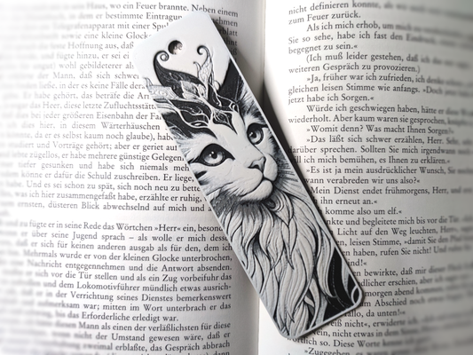 hueforge - bookmark fantasy cat 3colors by skullkitten art 2d black white two color elves 3d print model - Mito3D