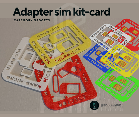 adattatore sim kit card by 3dprint k81 utensili gadget kitcard carta adattatori concorso concorsi sim nano micro espulsore smartphone accessorio 3d print model - Mito3D