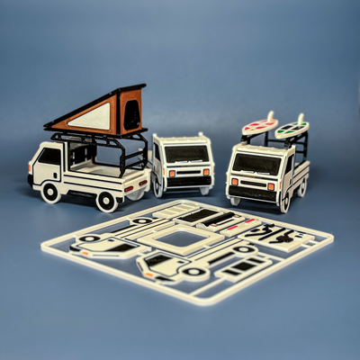 kei camión equipo tarjeta by impresiones dk miniaturas llave kit montaje juguete juego keitruck honda acty suzuki jimny jdm japón coche vehiculo daihatsu oscuridad subaru samba techo tienda rtt acampar navegar estante rompecabezas regalo 3d print model - Mito3D