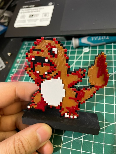 fire geeko 8bit retro charmander by palomin3d art signs & logos pokemon pixelart charizard fuego 3d print model - Mito3D