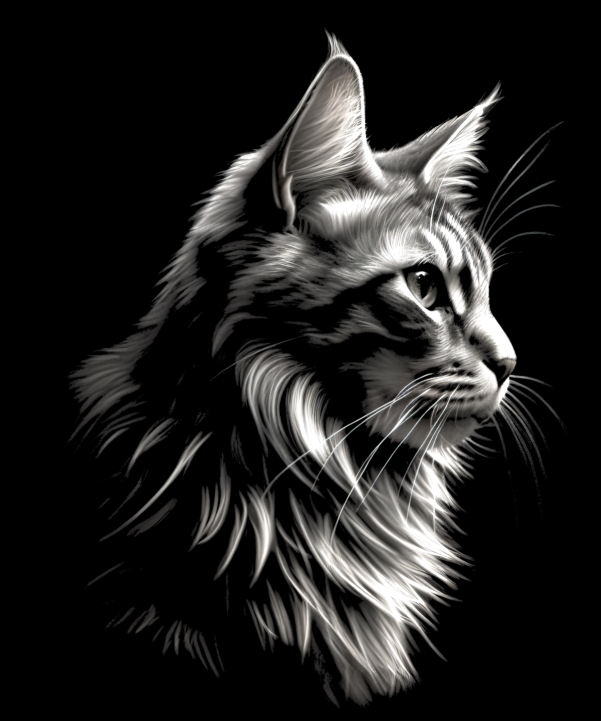 somali cat portrait hueforge in monochromatic - wall art 3d design kitten by kevingoetz generative model & lithophane catart sweet photo animal realistic black white 2d ams ready multicolor multi color multicolour colour monochrome 3D print model - Mito3D