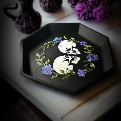 flores tabela bandeja by boodl3d casa decoração caveiras organizador cabeceira gótico morte amar eternidade infinidade eterno tigela decorativo 2d arte multicolorido ams 4 cor floral esqueleto esquelético primavera emo 3d print model - Mito3D