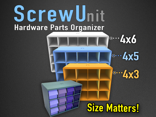 screwu-nit hardware organizer storage - 3 sizes by k2 kevin tools organizers prusa screws nuts drawers parts bolts drawer washers voron bambu modular screw sort shelf screwu screwfinity 3d print model - Mito3D