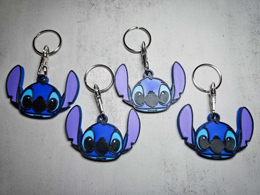 stitch head keychain e-z print ams by calsynergy toys & games characters lilo disney cartoon hawaii aloha key bagtag tag alien 3d print model - Mito3D