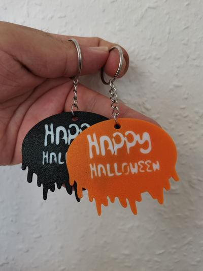 happy halloween keychain by bt3d printing art coin & badges spooky jack-o'-lantern jackolantern 3d print model - Mito3D