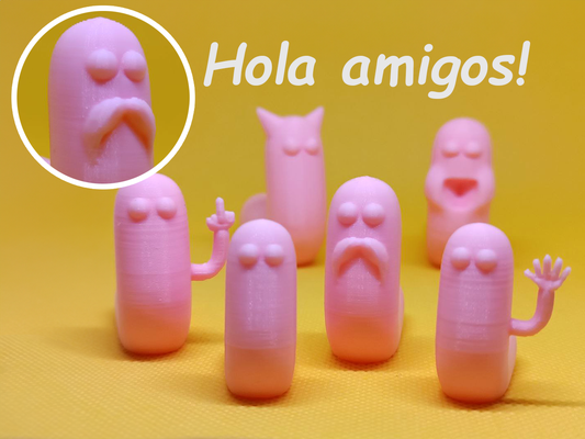 gang of worms - guillermo mustache maestro by valeria momo & mattia miniatures animals mexico worm group spain spanish mexican toy hola amigos barcelona friend tortilla 3d print model - Mito3D