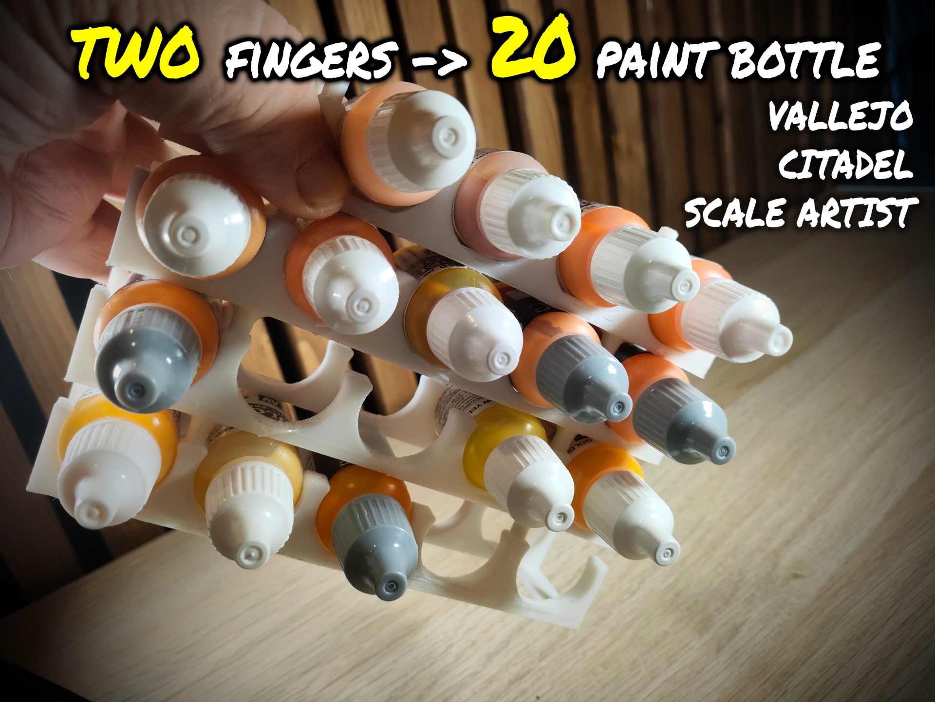 20 botellas 2 dedos pintar estante vallejo ciudadela escala artista compatible tamaños by goyetus pasatiempo bricolaje diy soporte estable cepillo cepillo pintura botella apuesto 3D print model - Mito3D