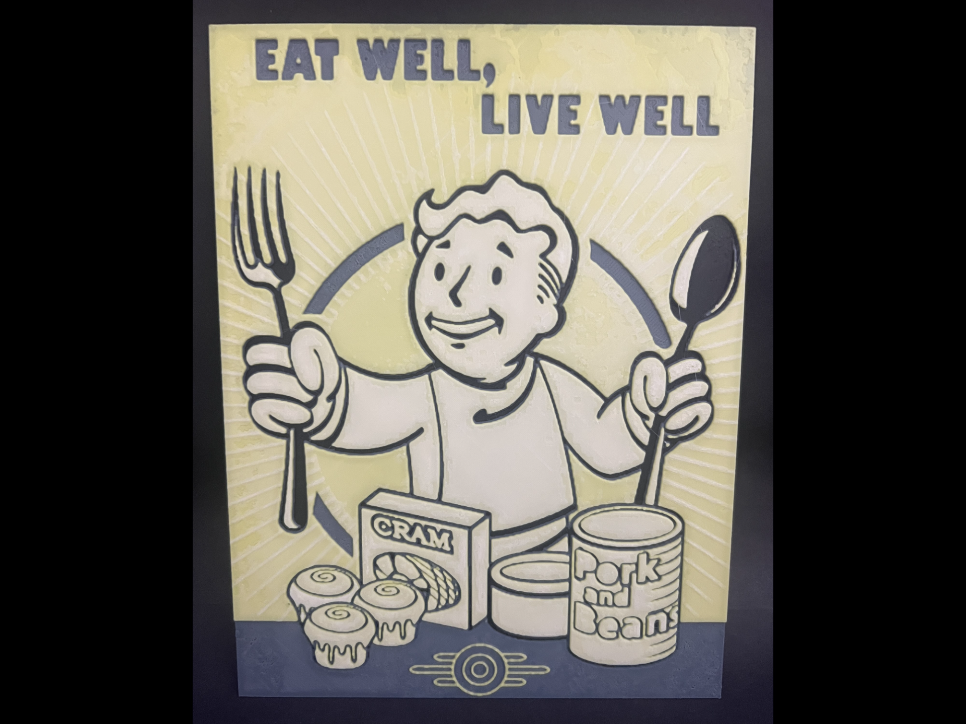 cair comer viver cofre poster by regis arte 2d 4 76 2 3 jogos videogame logotipo pip boy pipboy bethesda retro vaulttec tec placa nuka cola comida empinar matiz forja chapéus garoto parede prato rpg abrigo terreno baldio amazonas primo series 3D print model - Mito3D