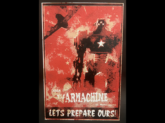 fallout - warmachine propaganda poster by regis art 2d 2 3 4 76 game videogame logo pip-boy pipboy bethesda retro vaulttec vault tec sign nuka cola china usa hue forge hueforge boy wall plate rpg shelter wasteland robot 3d print model - Mito3D