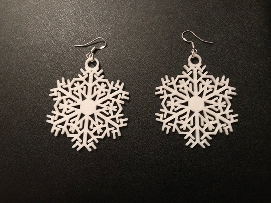 snowflake earrings or christmas tree decorations by brithawkes household festivities jewelry winter jewlery christmasdecoration festive 3d print model - Mito3D