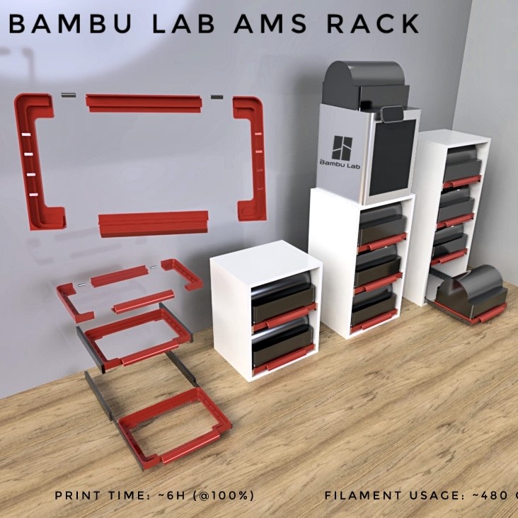 bambu labor ams gestell schublade system by platzhalter 3d drucker teile veranstalter multimaterial stand platz stapelbar lager kohlenstoff speichern x1 bambulab x1c p1p 3D print model - Mito3D