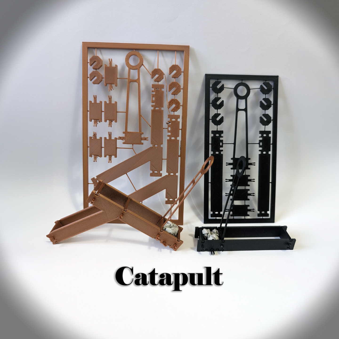 mini catapult & gun - kit card by andrea1211 toys games kitcard toy noams nosupport no support contest easyprint easy 3D print model - Mito3D