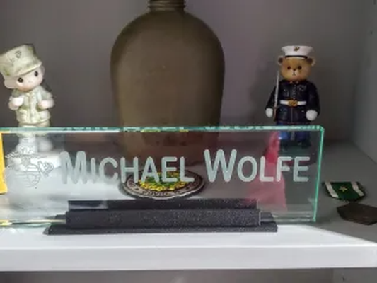 glass nameplate holder by sgt wolfe household office 3d print model - Mito3D