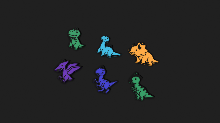 cute baby dino free keychains set of 6 by yokoprints3d fashion jewelry dinosaur key chain gift badge tag bag earring 3d print model - Mito3D
