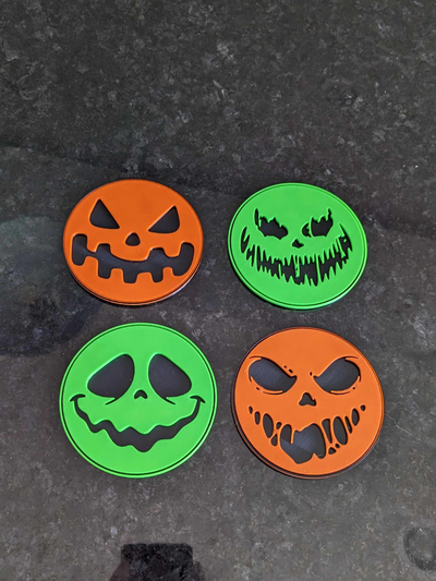 spooky halloween pumpkin coasters by jschwieb household festivities coaster multicolor 3d print model - Mito3D